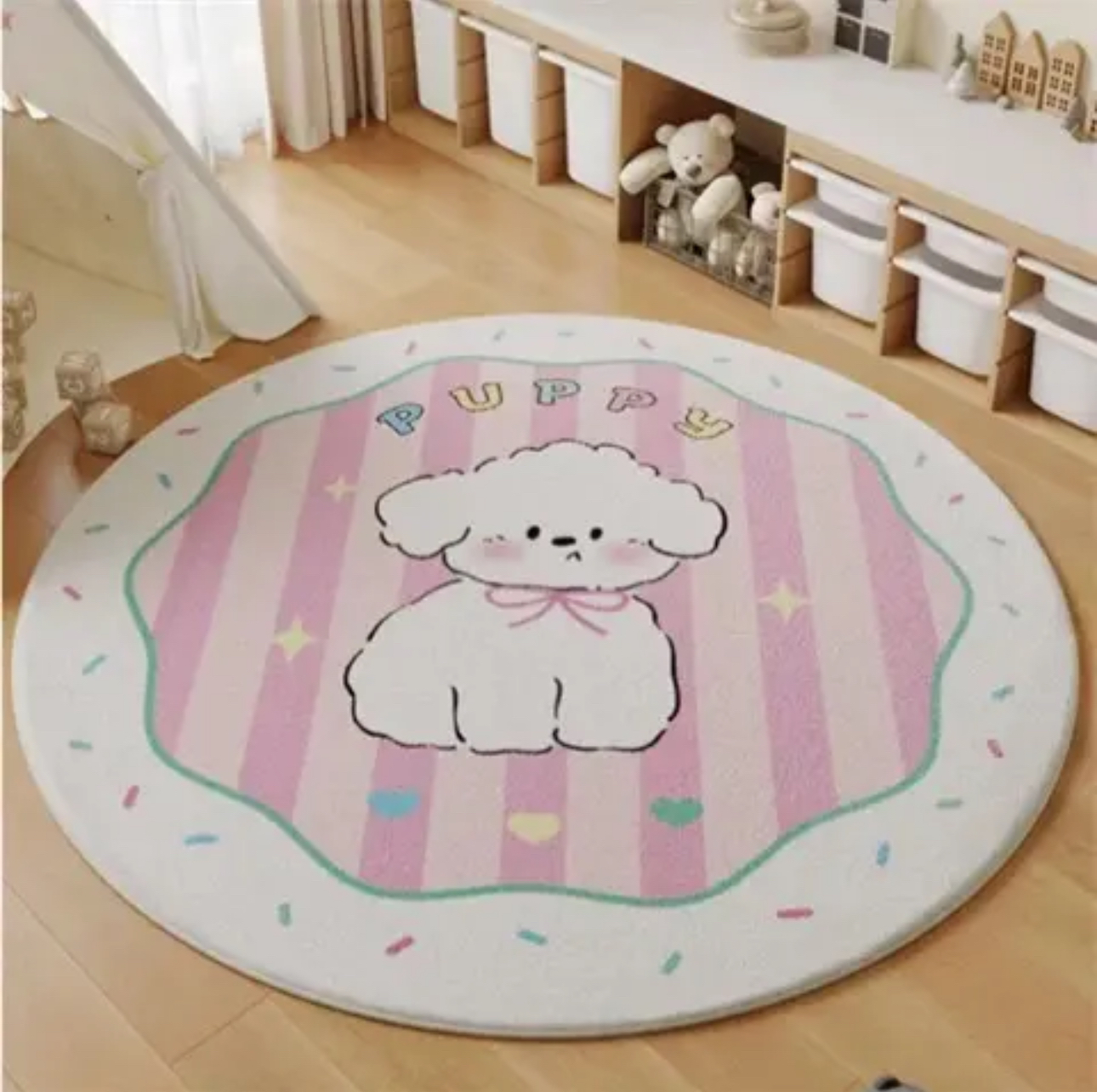 F圆形地毯卡通可爱儿童房ins阅读区卧室床边椅子垫羊绒大地毯地垫
