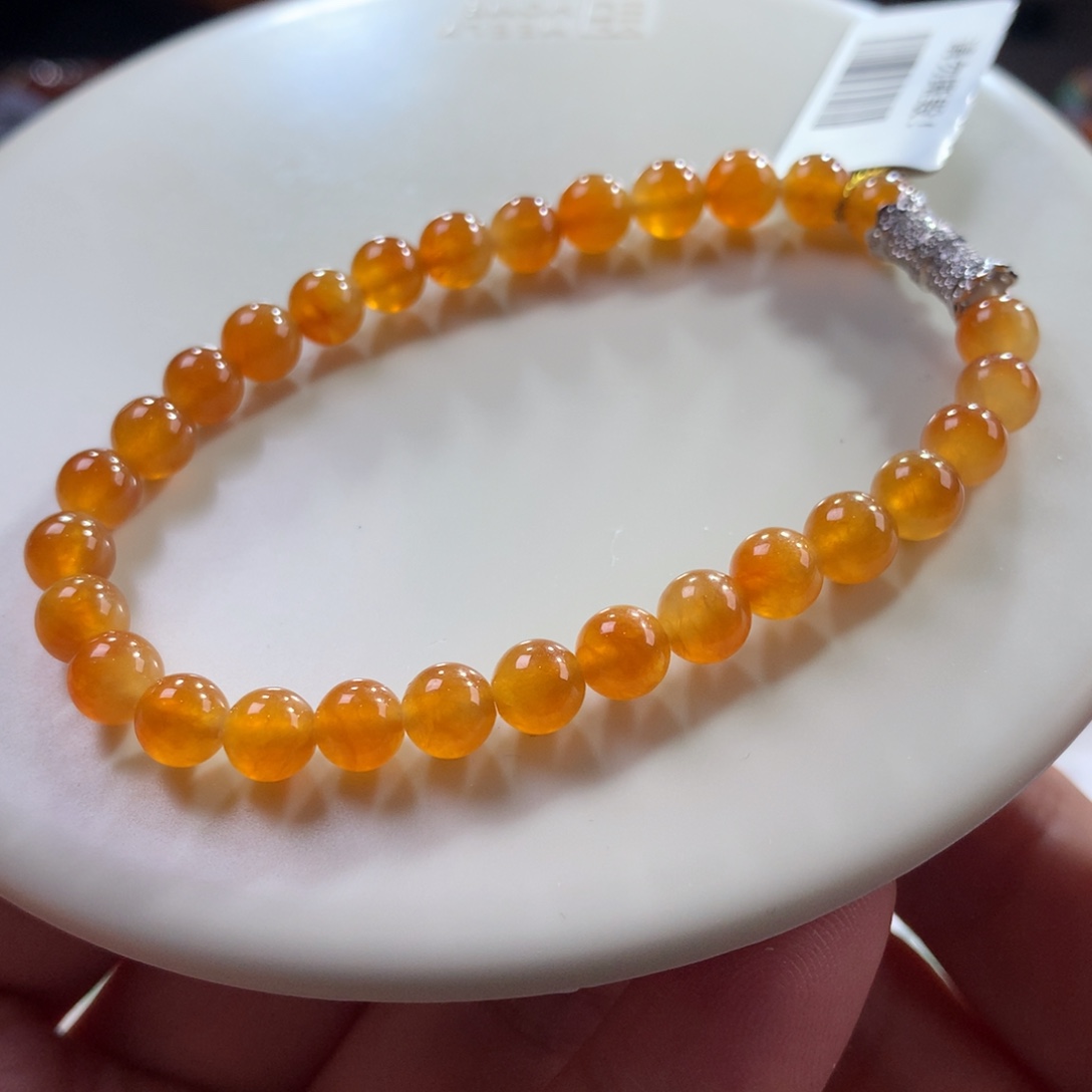 翡翠未镶嵌手链翡翠冰胶底冰橙黄卡6+