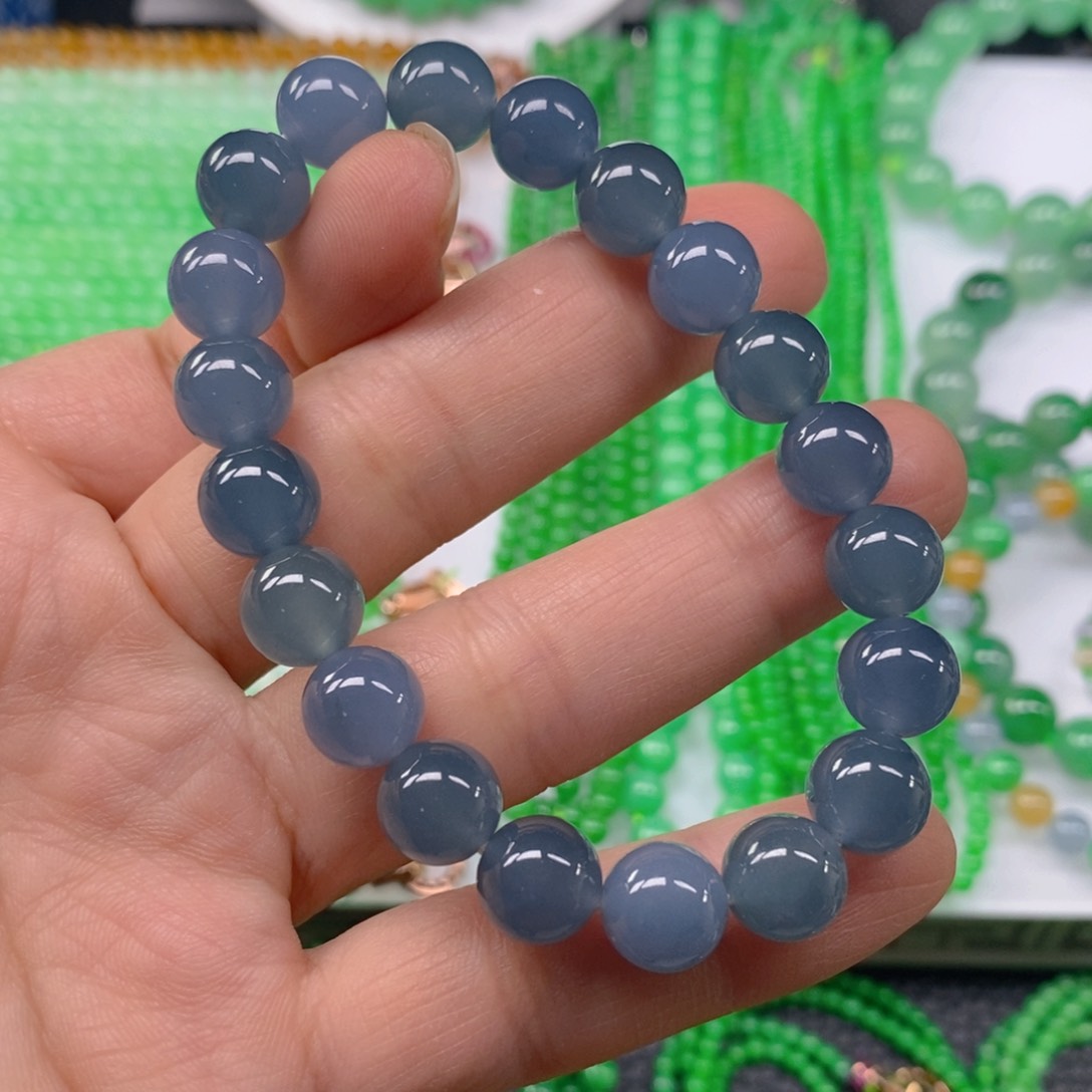 翡翠颈饰未镶嵌缅甸天然翡翠冰种紫手链10m' m