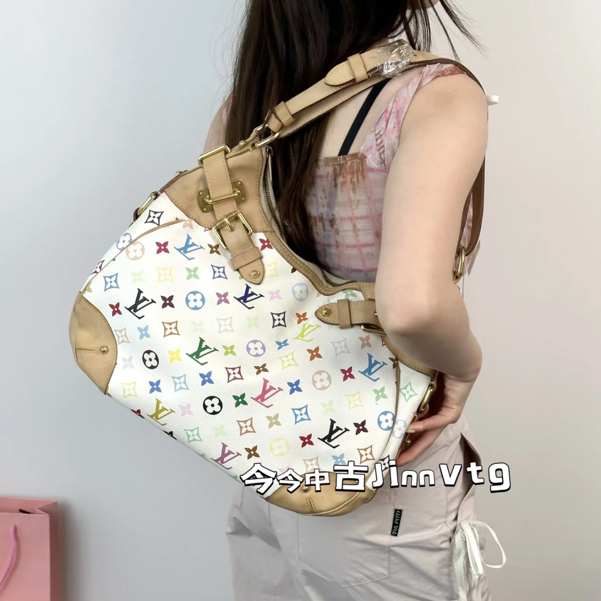 95新 LouisVuitton/路易威登 限定白三彩hobo单肩包