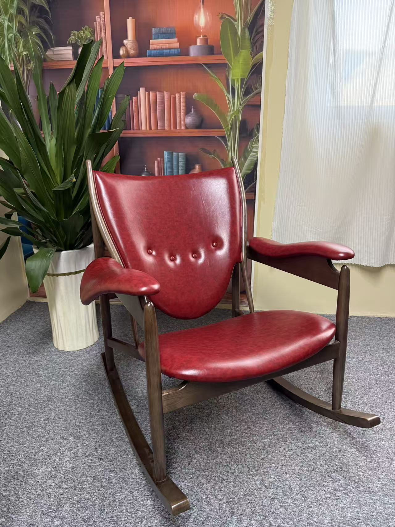 【周懂同款】酋长椅真皮超纤皮摇摇椅实木客厅椅子阳台沙发椅休闲椅