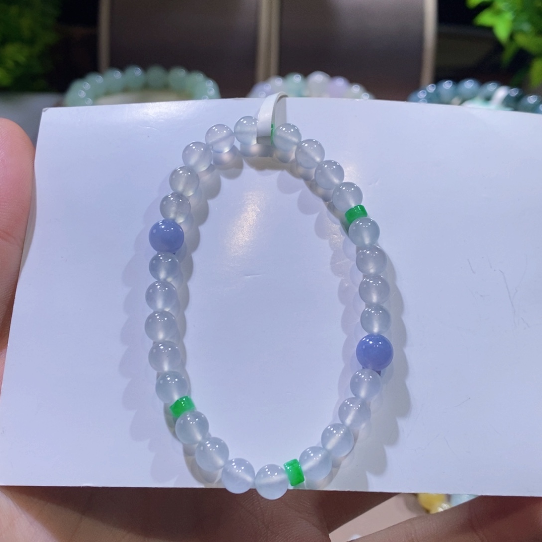翡翠手链未镶嵌白冰手串卡6