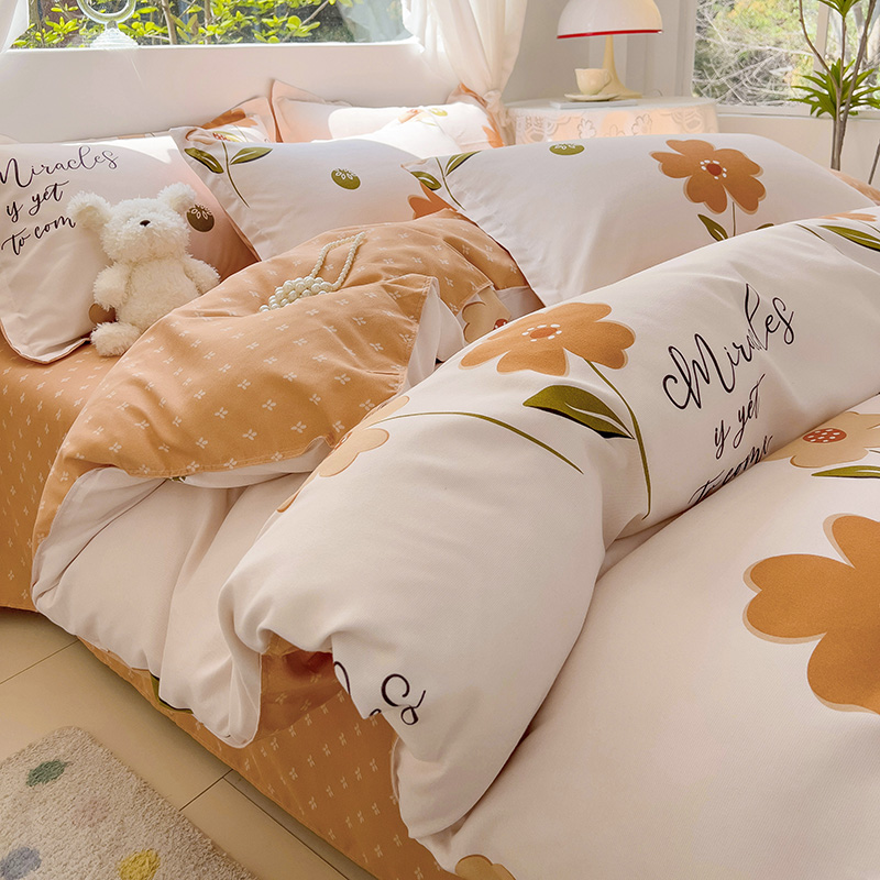 【花卉田园】磨毛斜纹被套被罩亲肤透气单人双人床上四件套床单款