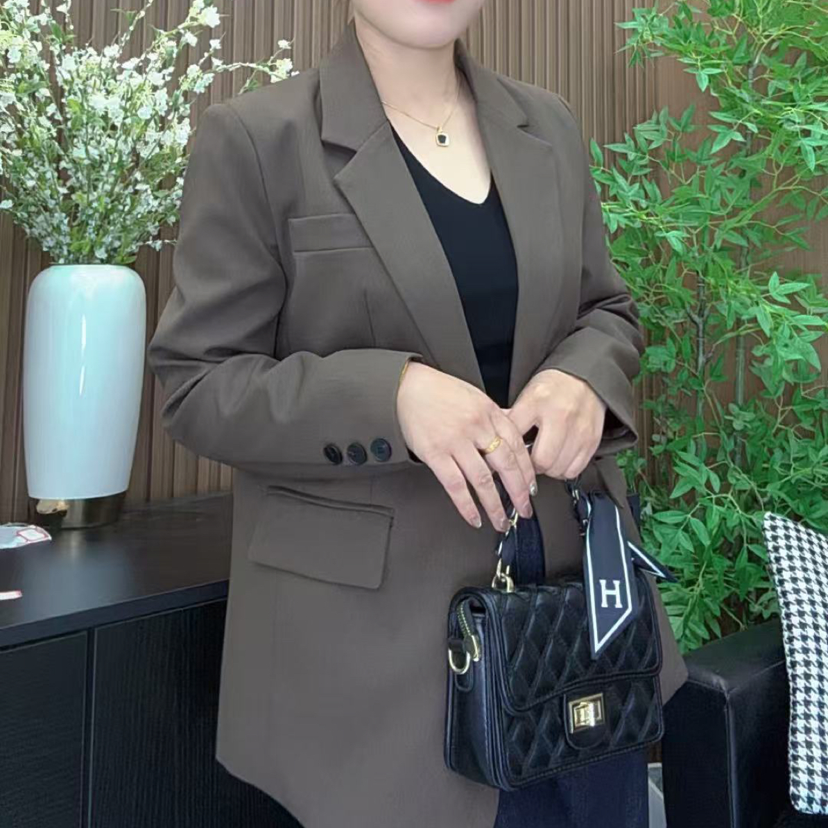 111春秋季高级设计感宽松垫肩气质百搭女士西装外套