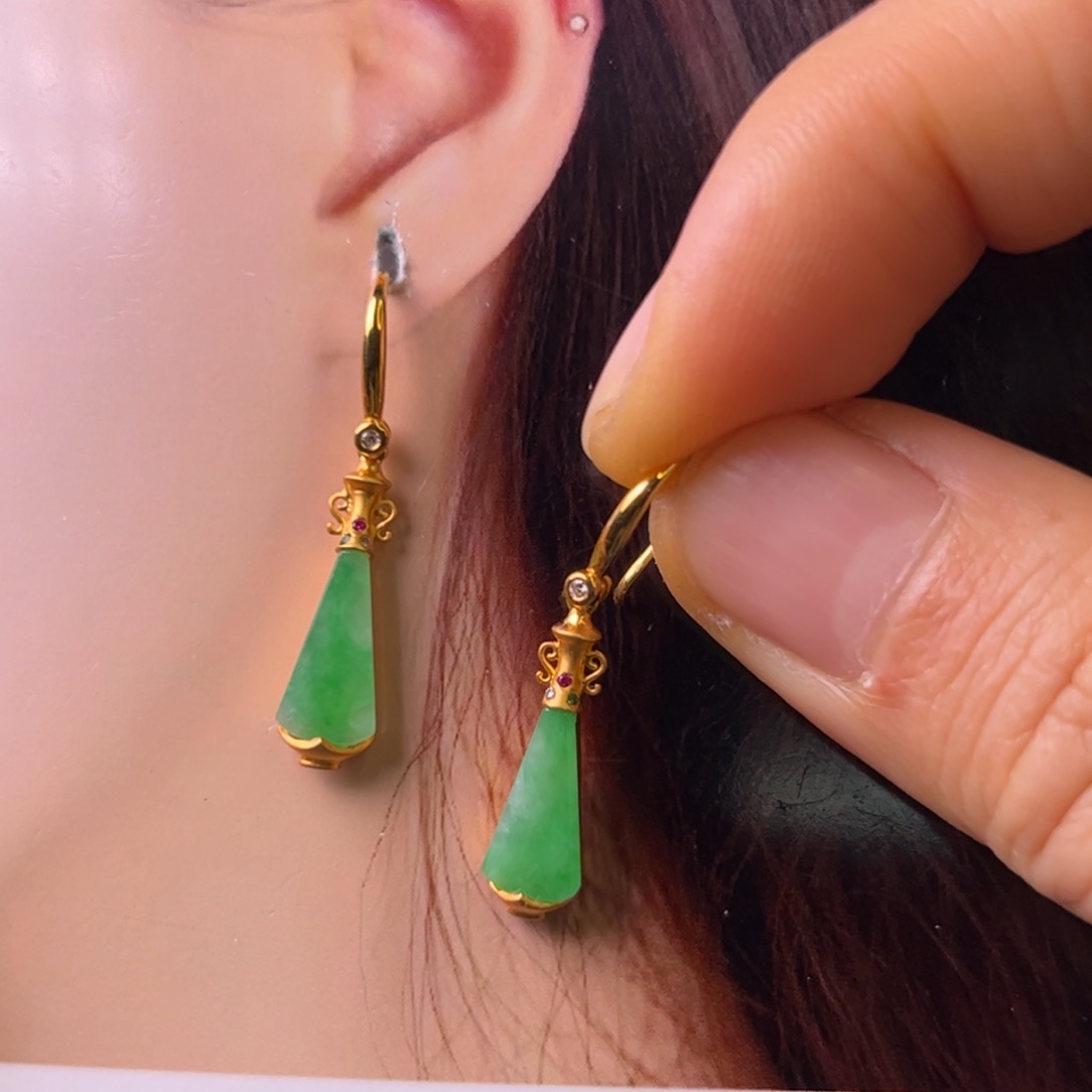 翡翠耳饰18K金镶嵌?**子耳坠