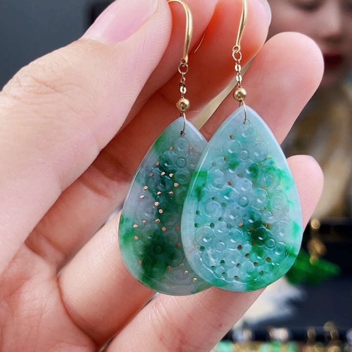 翡翠耳饰18K金镶嵌饰品