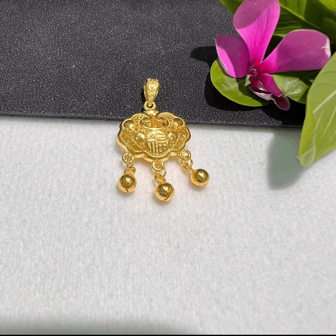 吊坠足银 【黄色流苏平安锁吊坠】不含项链