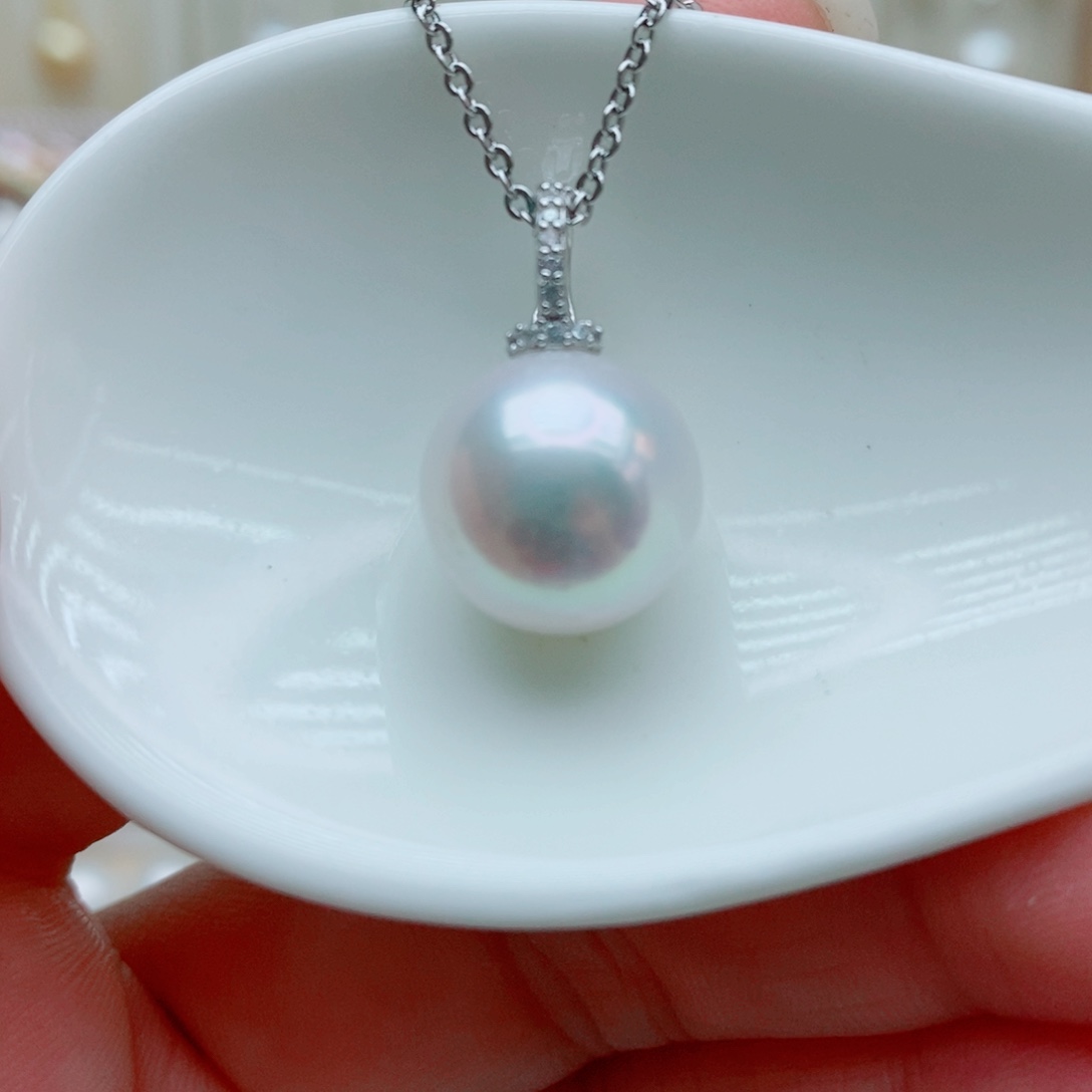 淡水珍珠银S925镶嵌颈饰12.8m m