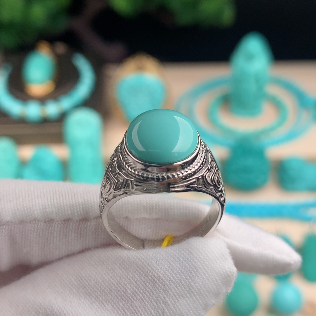 【闪购商品】绿松石精品男戒银S925镶嵌