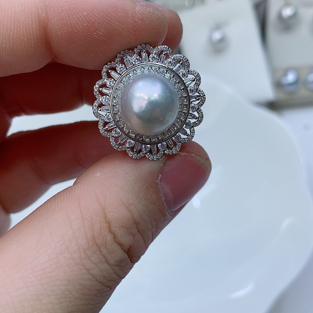 海水珍珠戒指银S925镶嵌