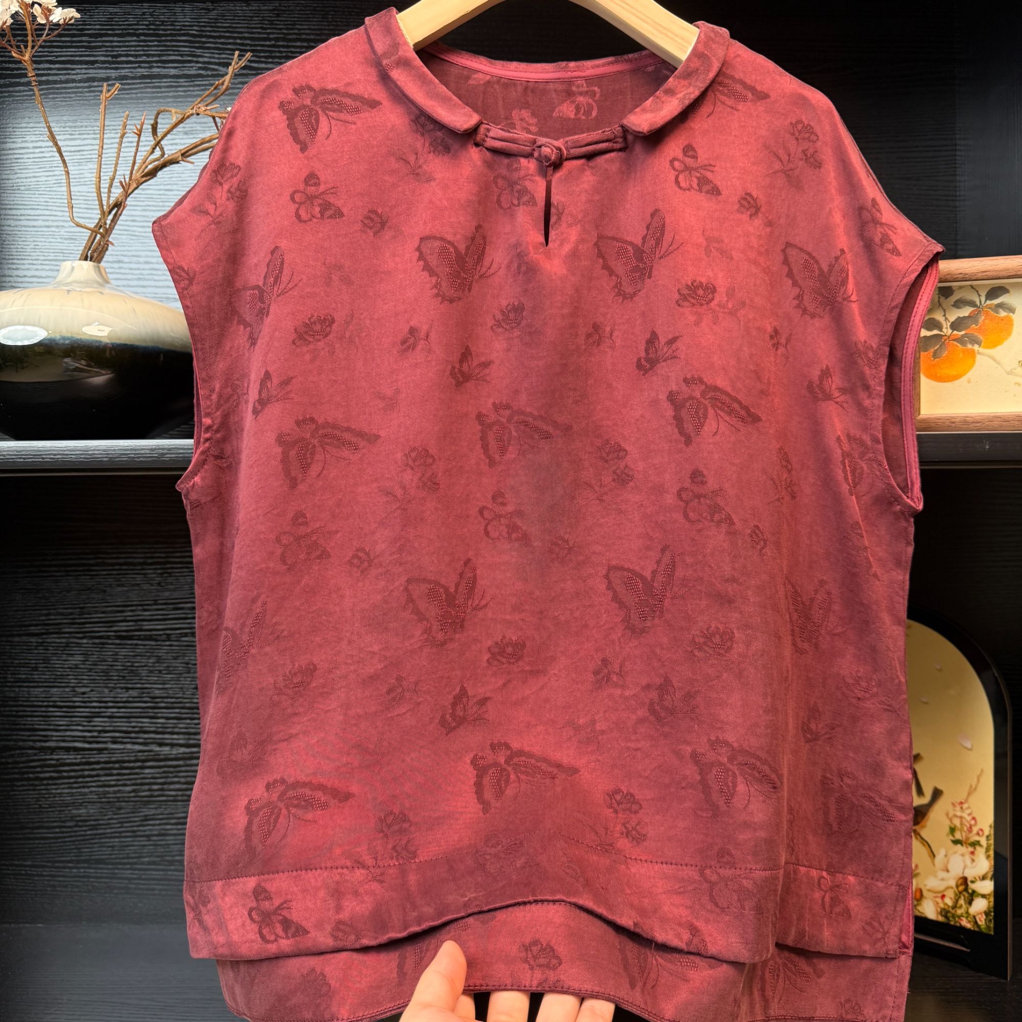 【赤蝶】中式一字盘扣薄款小飞袖小衫2555