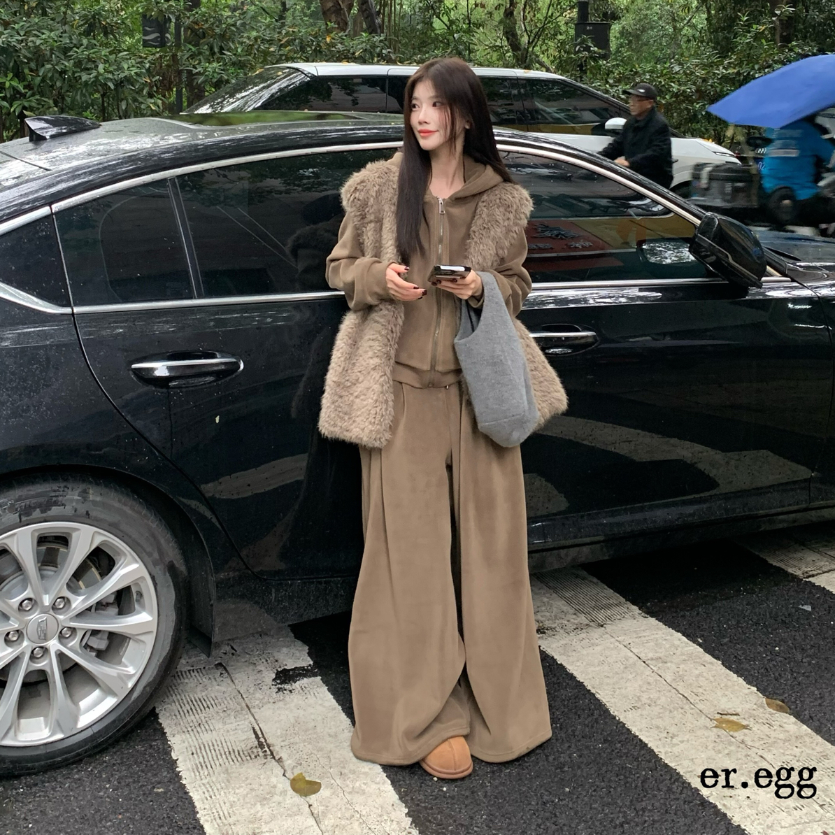 5845大晴自留毛毛马甲连帽卫衣外套三件套样