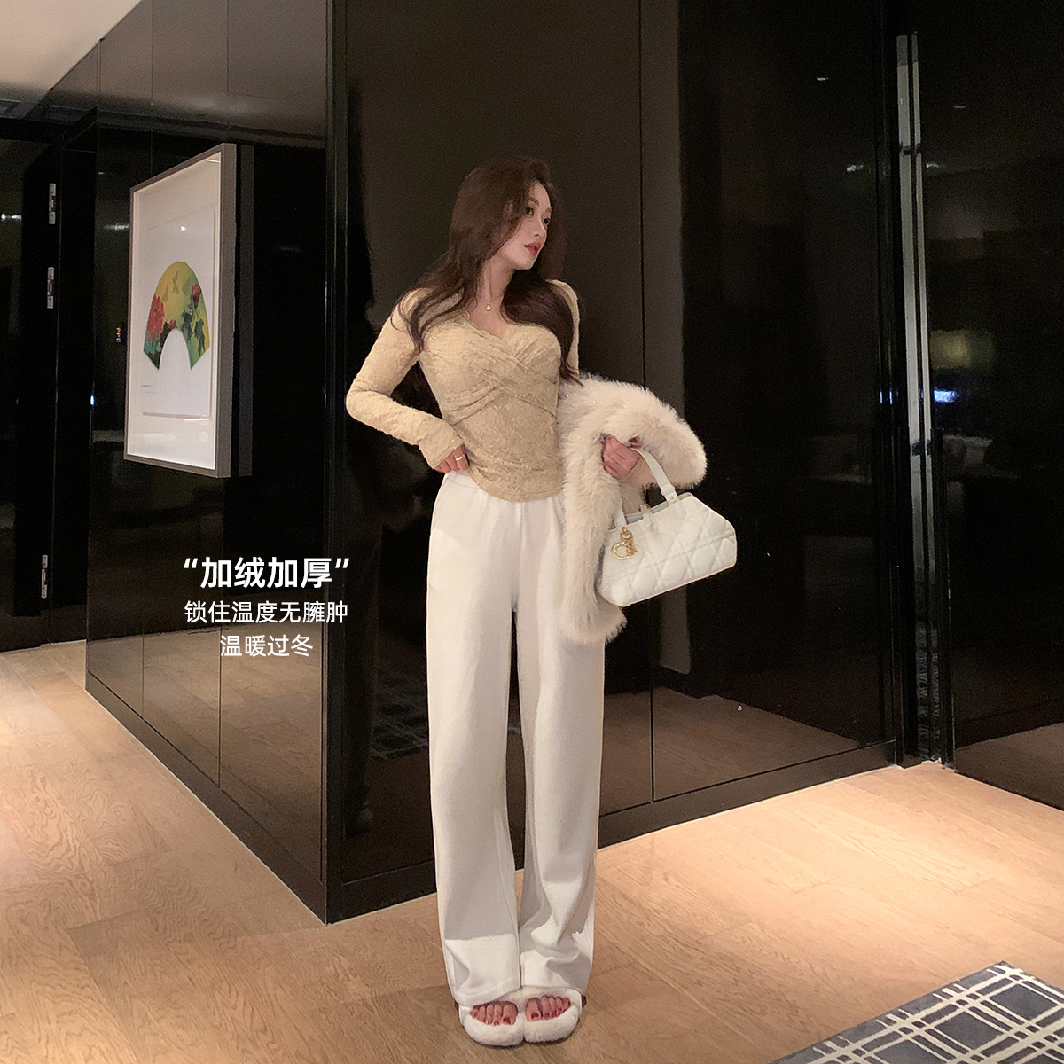 林关关【暖云裤】百搭简约通勤女秋冬加绒加厚直筒宽松休闲裤