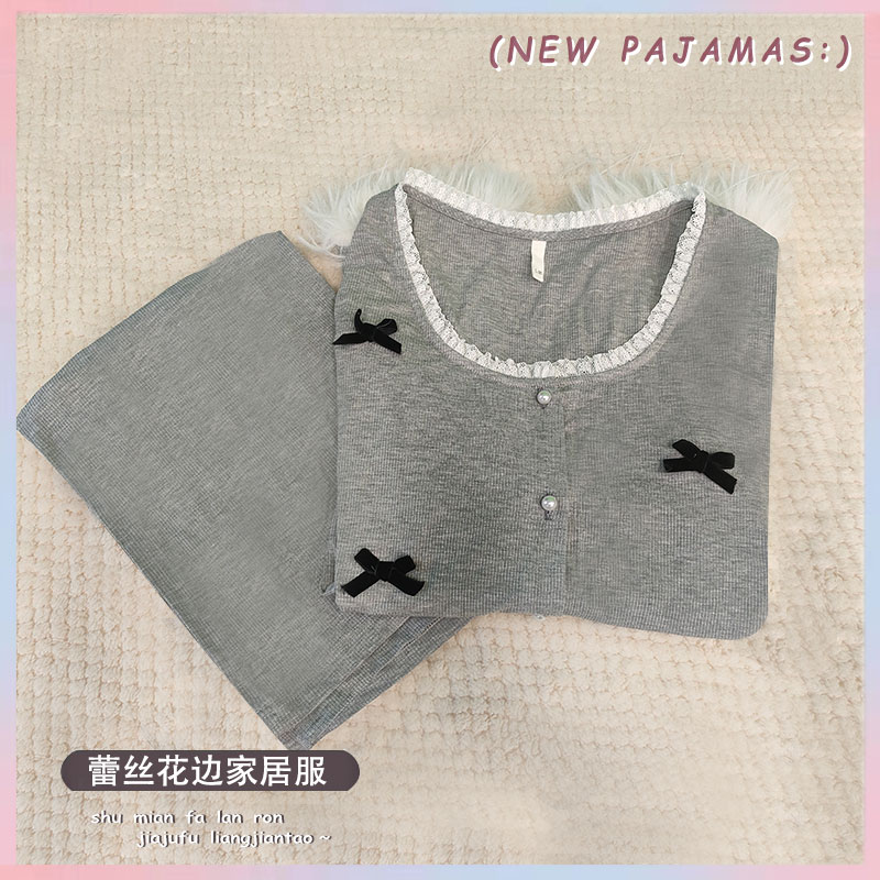 2025年春秋新款莫代尔棉睡衣女拼接高级灰简约可外穿家居服女款