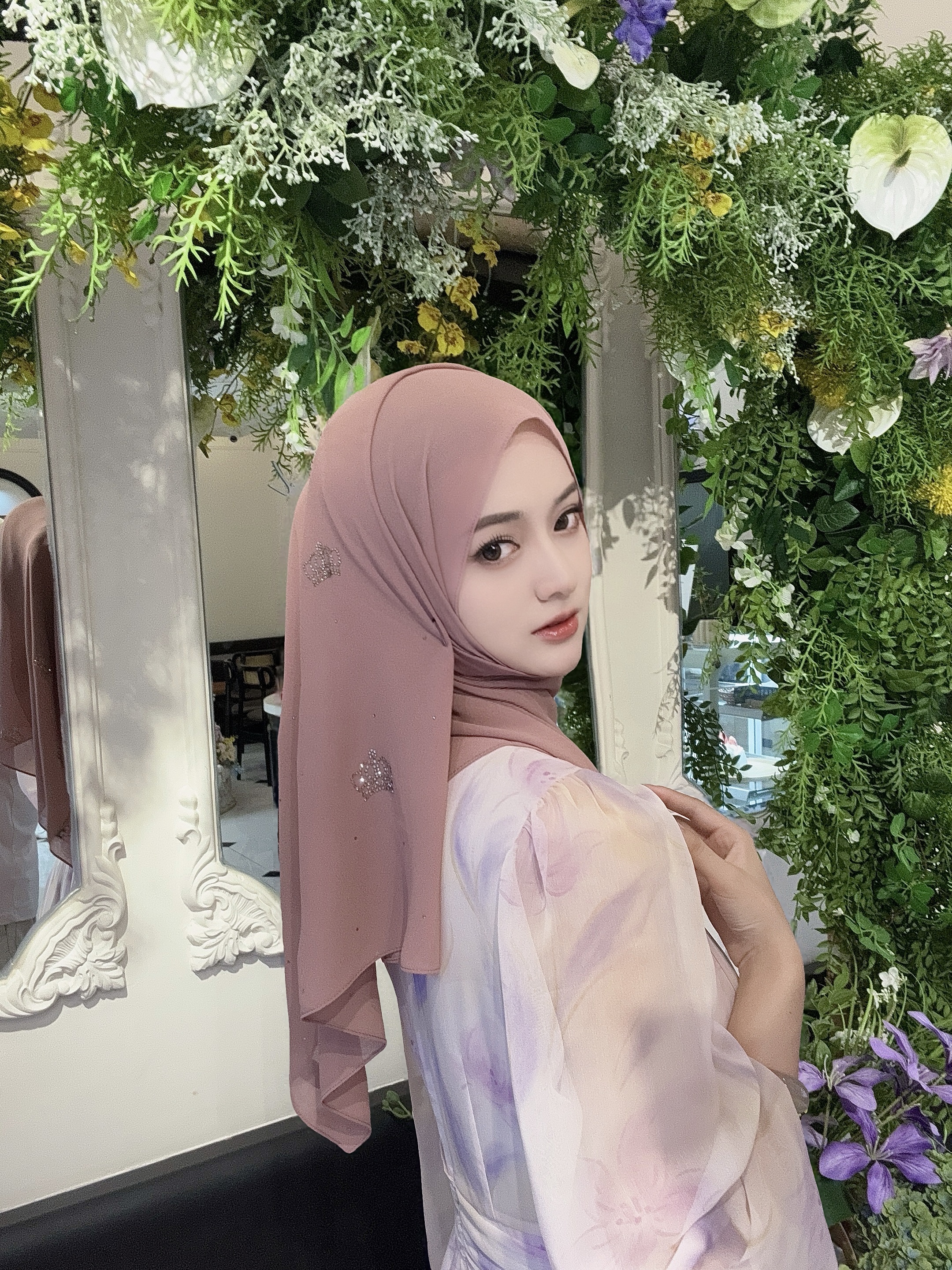 愫纱原创设计 轻奢女王范 皇冠款 奥钻烫钻单头雪纺长头巾