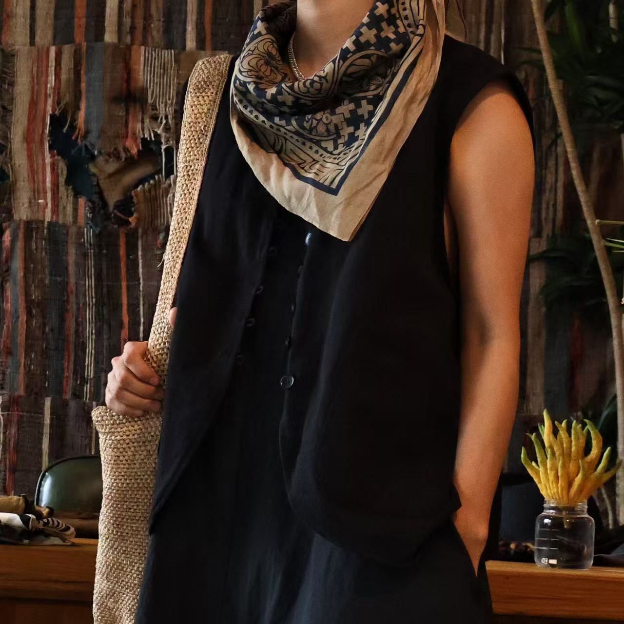 阿耷原创 （+）复古文艺小众丝绵混纺方巾 优雅百搭 75cm