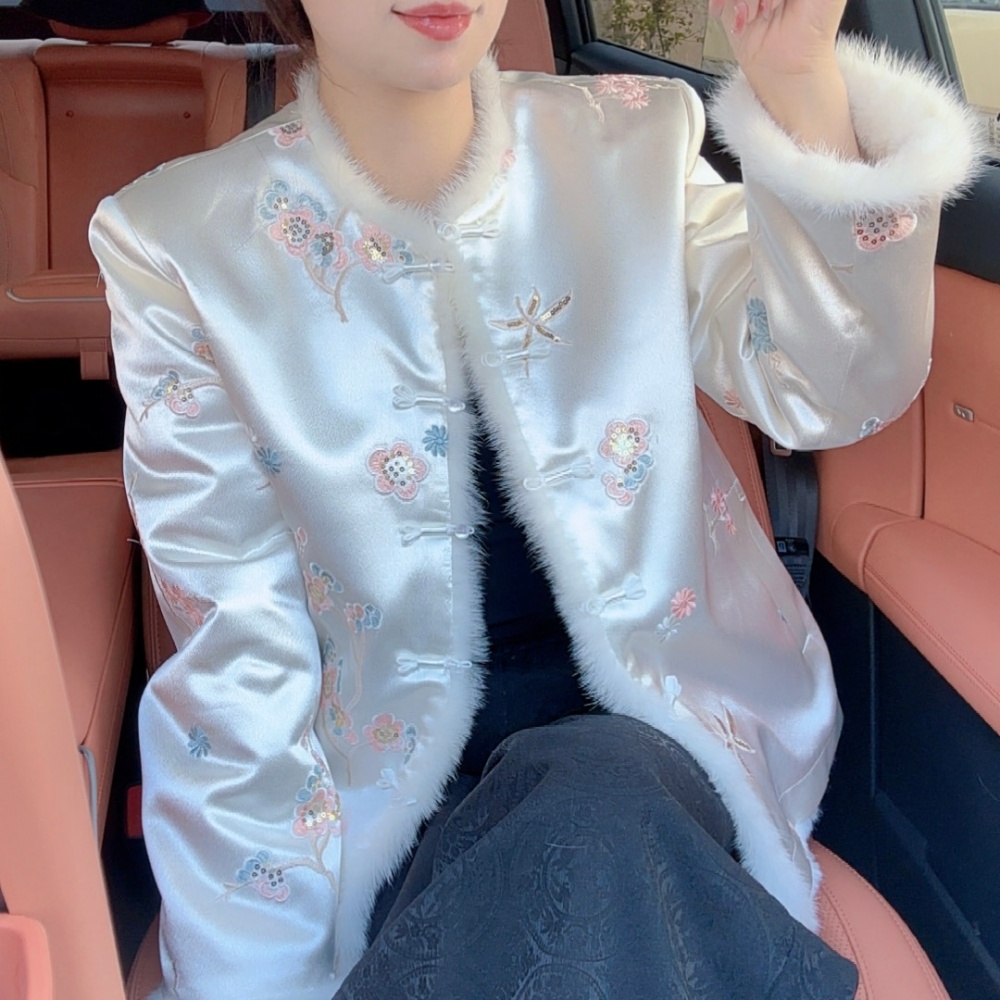 【梅清寒】冬季新中式国风水貂毛高级气质加绒加厚女装外套