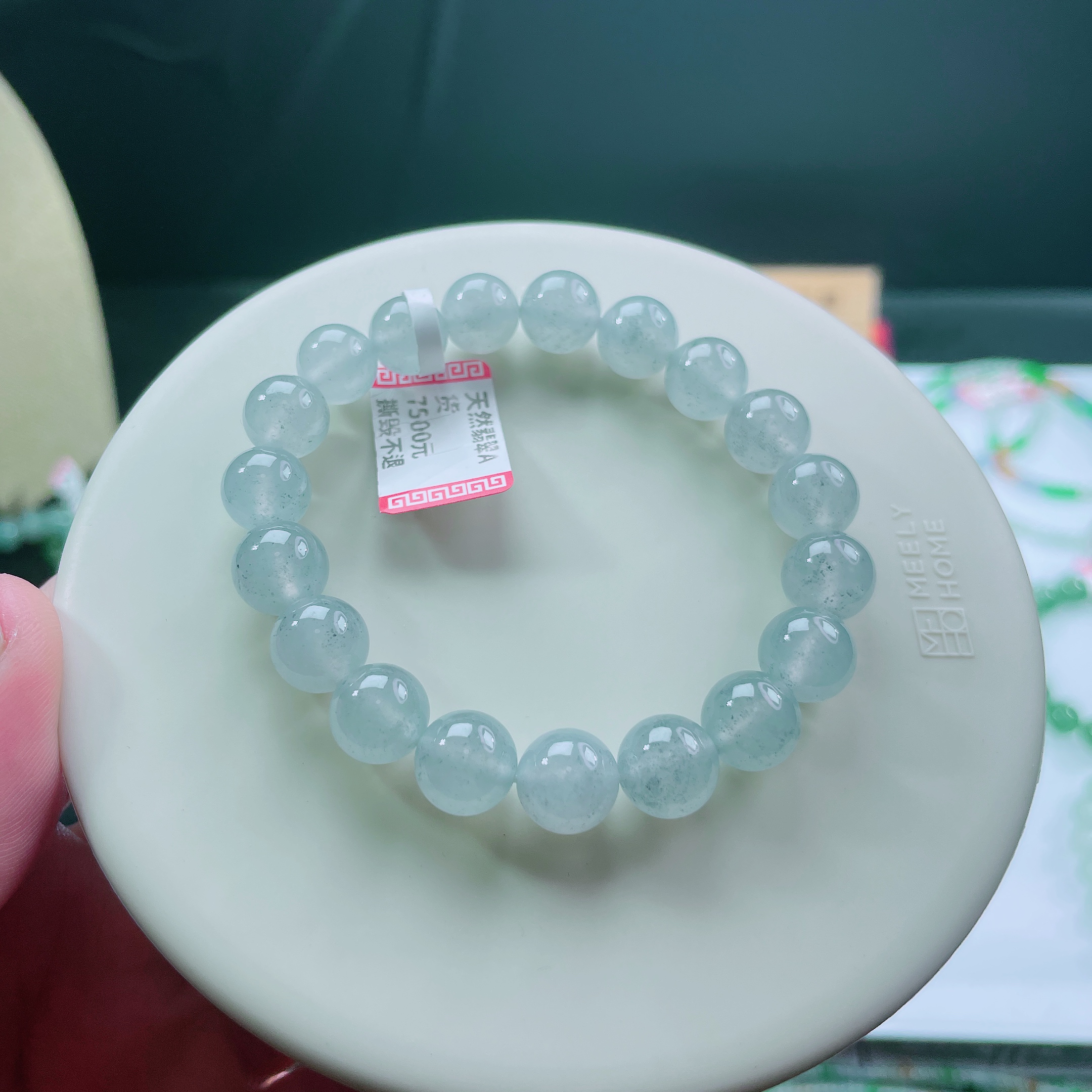 缅甸天然翡翠A货冰种白冰乌鸡翡翠手链女款素圈渐变百搭冰透女士