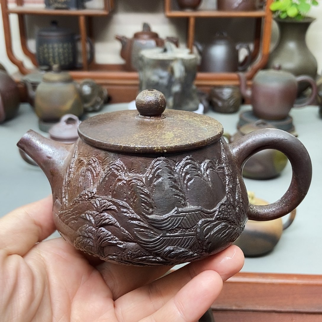 钦州坭兴陶柴烧茶壶瑕210ml
