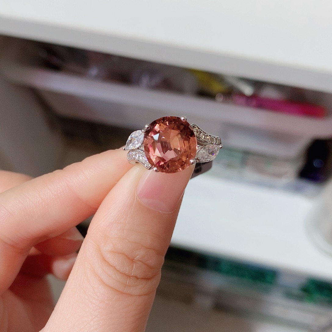 碧玺戒指银S925镶嵌戒指超美