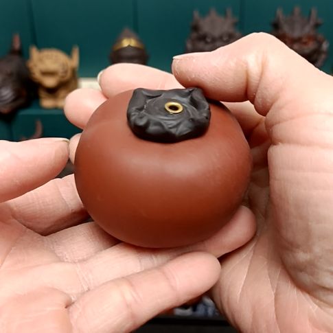 茶宠紫砂柿子香插茶宠摆件