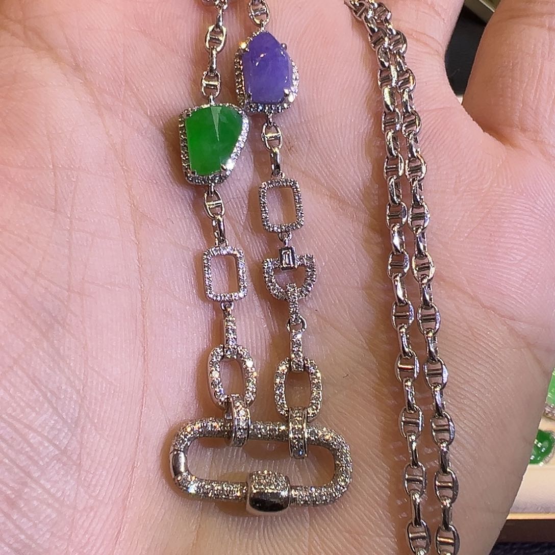 翡翠颈饰18K金镶嵌精工重金紫绿提溜万能链