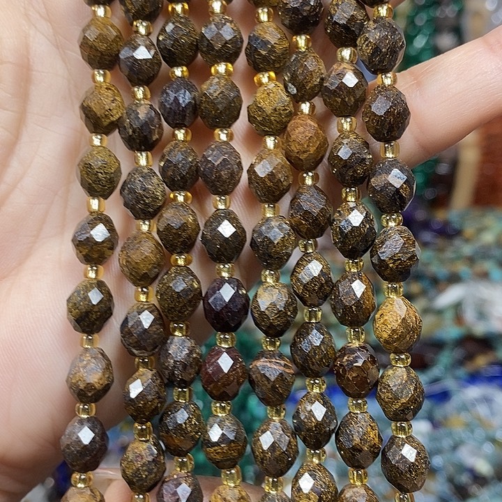 玛瑙/玉髓未镶嵌珠宝半成品天然古铜灰米切卡7*8mm一条