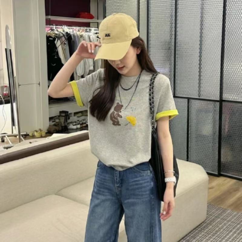 【福利款】 夏季时尚休闲高级感迷雾小熊印花撞色百搭显瘦短袖T恤女