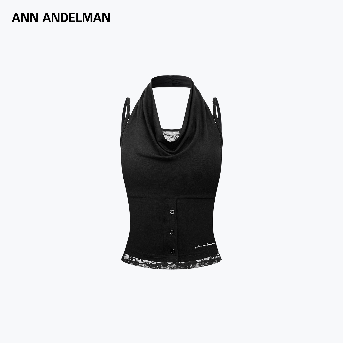 ANN ANDELMAN 25秋冬 时尚设计荡领挂脖蕾丝真两件背心