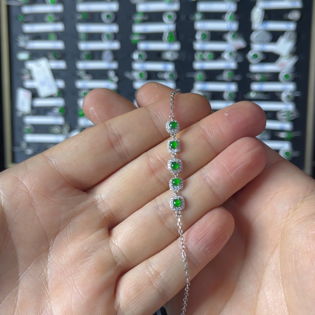 翡翠戒指银S925镶嵌翡翠手链