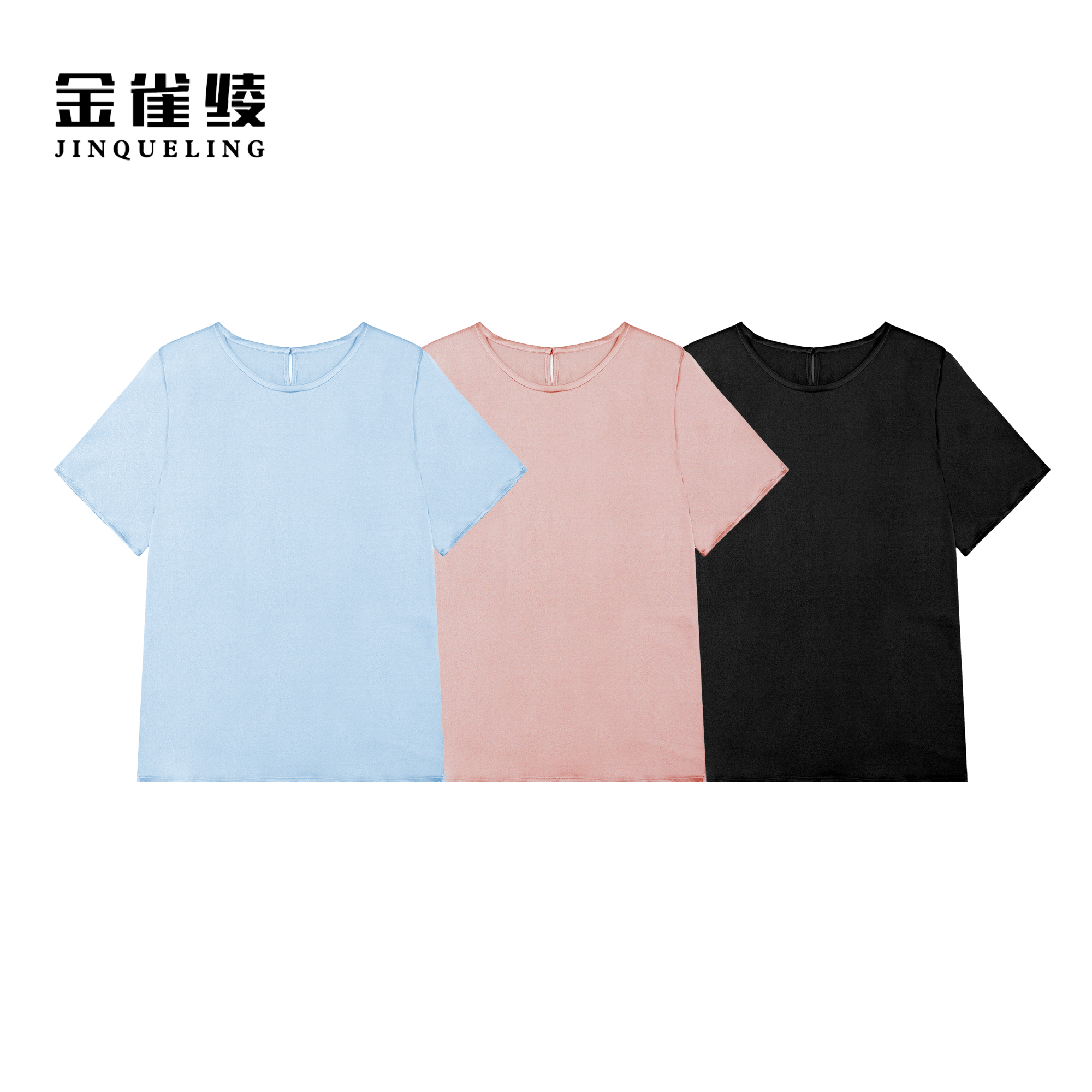 金雀绫【春天里】桑蚕丝弹力缎纯色缎面加宽加大T恤SZBW180