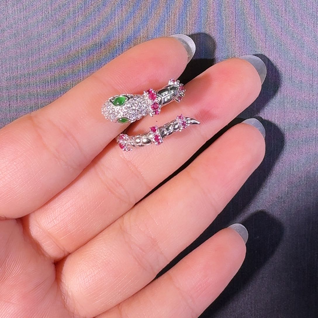 翡翠戒指银S925镶嵌蛇