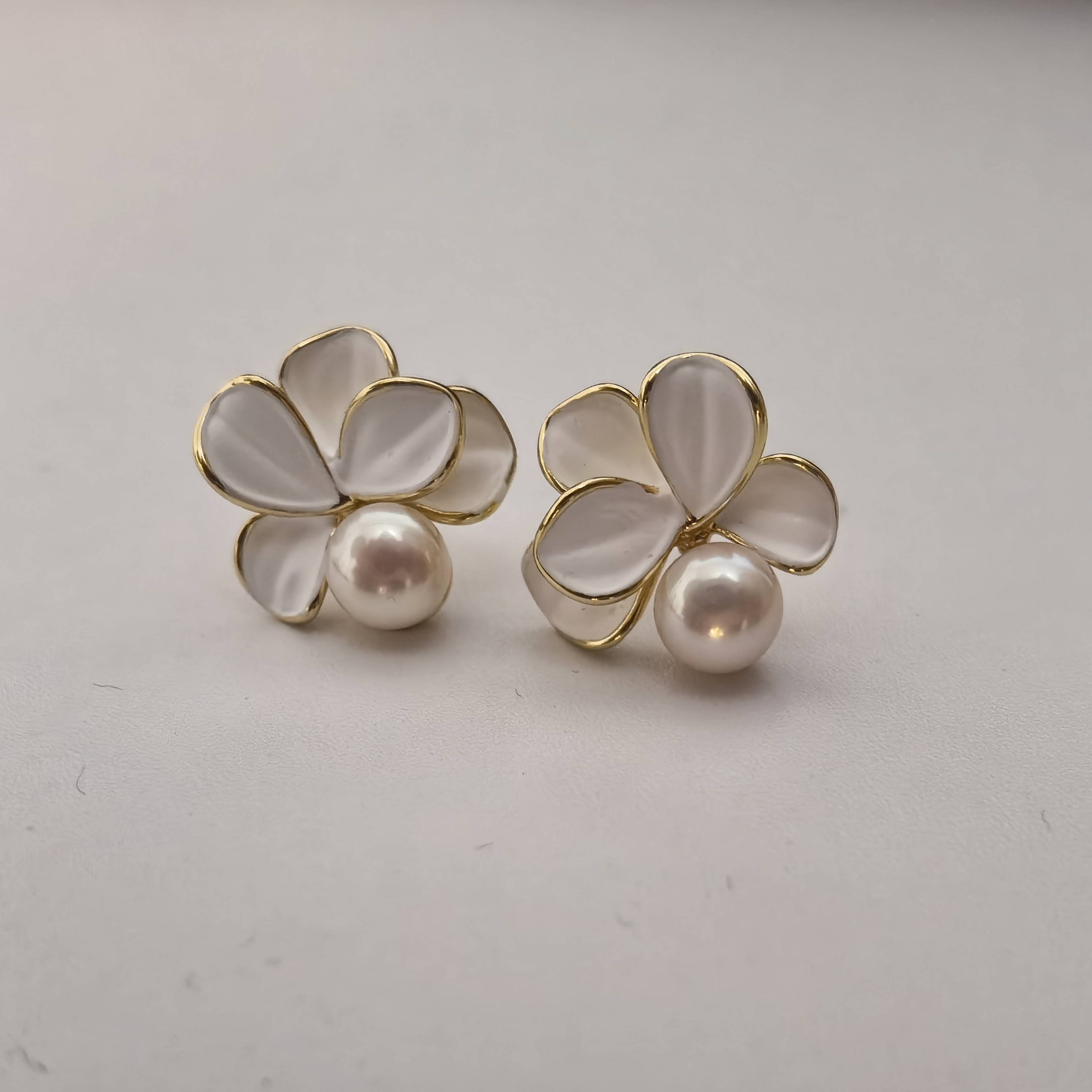 清沧 天然淡水珍珠 925银针 银杏花朵珍珠耳钉 A011