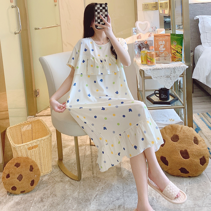 防凸点睡裙女夏天薄款大码绵绸女士裙子新款冰感绵绸宽松家居服