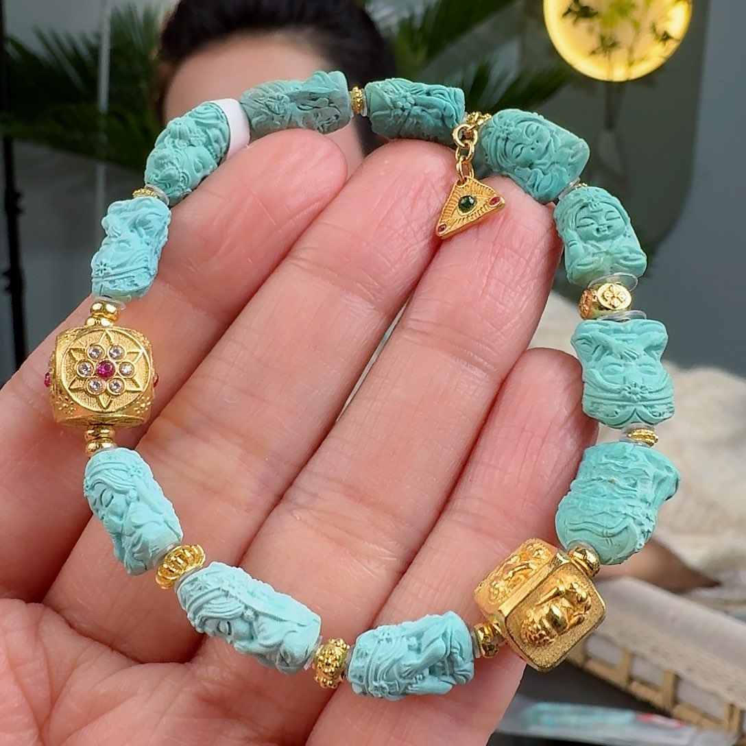 绿松石珠宝奇石18K金镶嵌