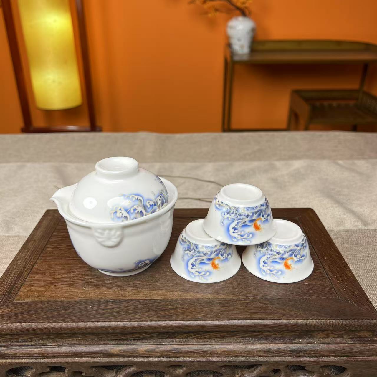 白瓷海浪茶盏主人杯旅行套-KK0267壹叁