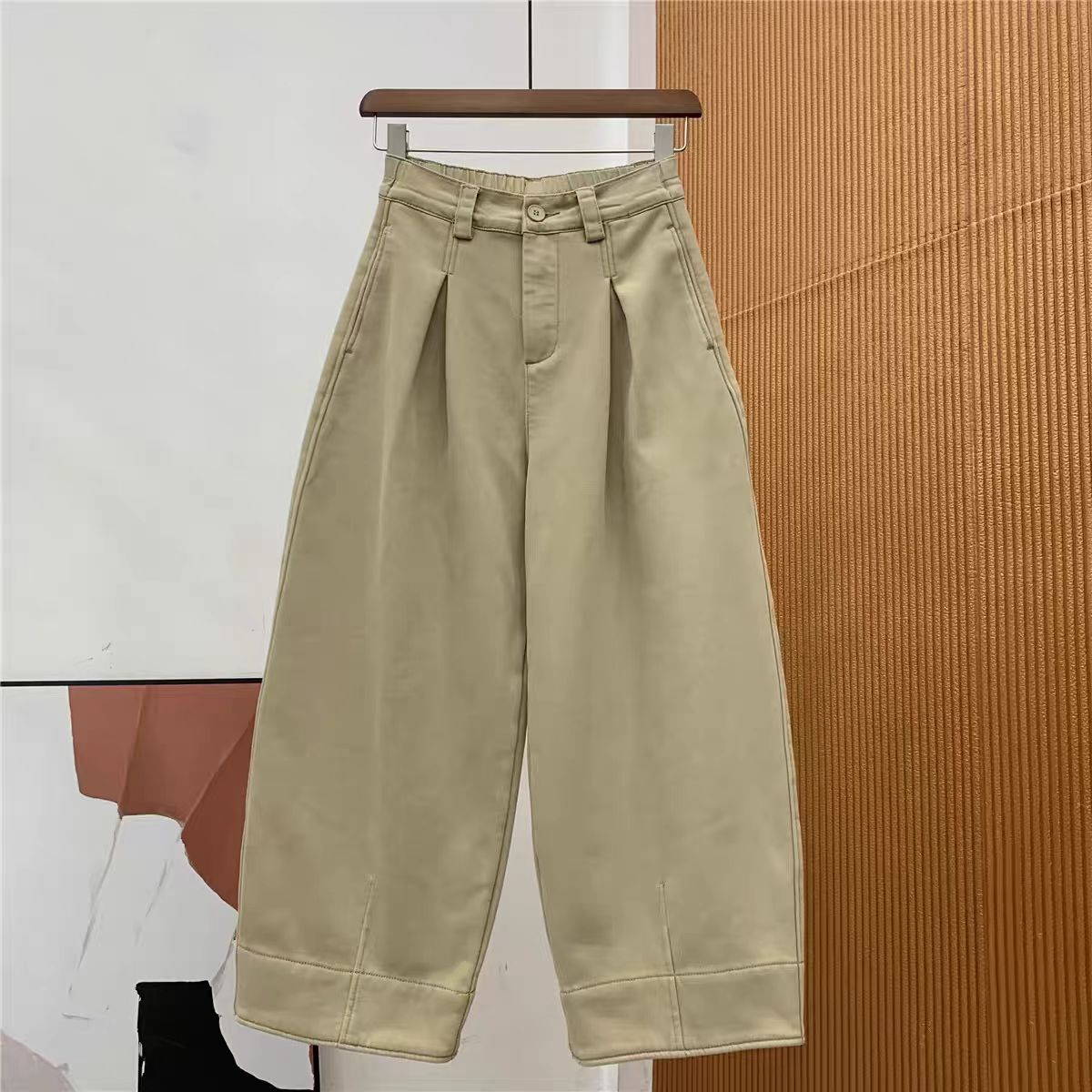 【芸姐】欧货58681慕斯绒加绒加厚高腰显瘦宽松百搭九分奶奶裤休闲