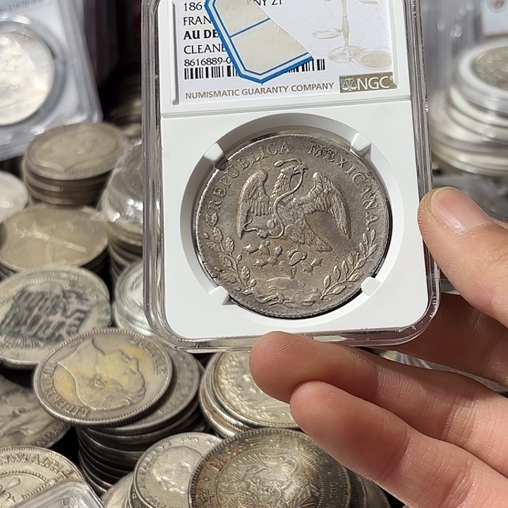 今***我银Ag900墨西哥花边鹰洋银币