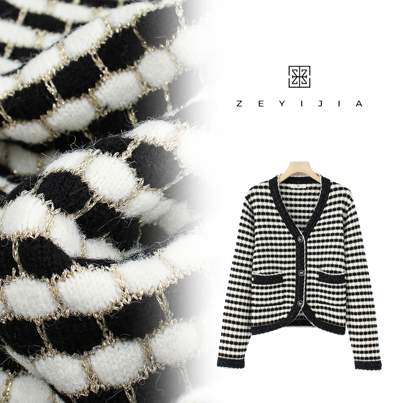 162【ZEYIJIA】秋冬季时尚百搭休闲条纹厚款开衫毛针织衫25247