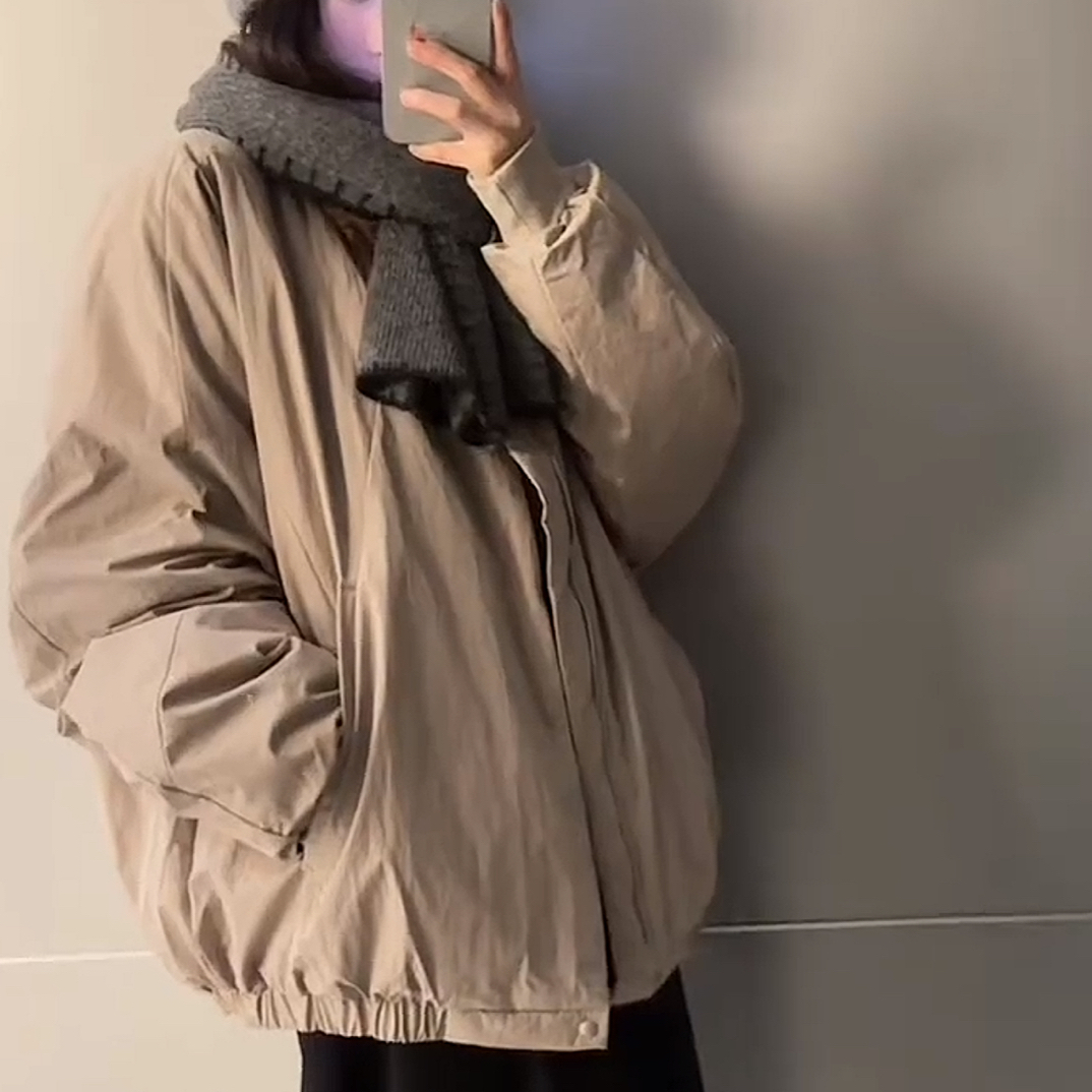 【刘噗噗】浅沙廓形 简约休闲男女同款棒球羽羽外套6101