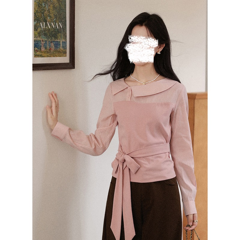 现货【品牌撤柜款ZB】气质显瘦长袖秋冬系带设计感上衣L57636