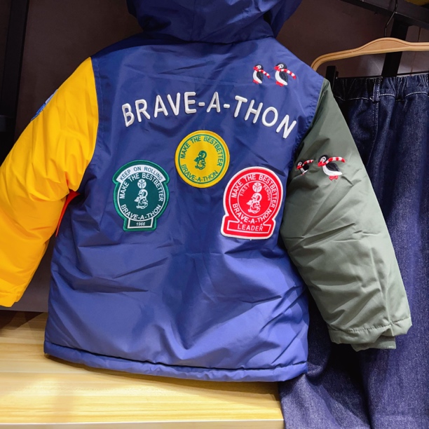 2025冬季 DD双面穿羽绒棉服 男女童企鹅刺绣拼色棉袄休闲棉衣外套