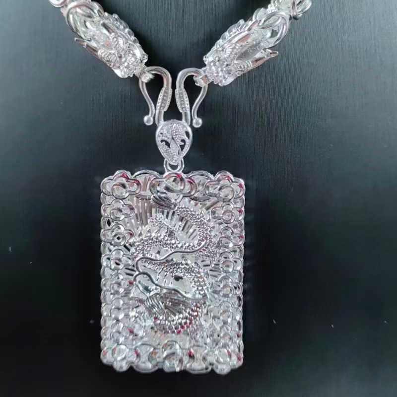 坠链均足银 香港白银新人活动龙链龙牌足银999原厂直发一件包邮