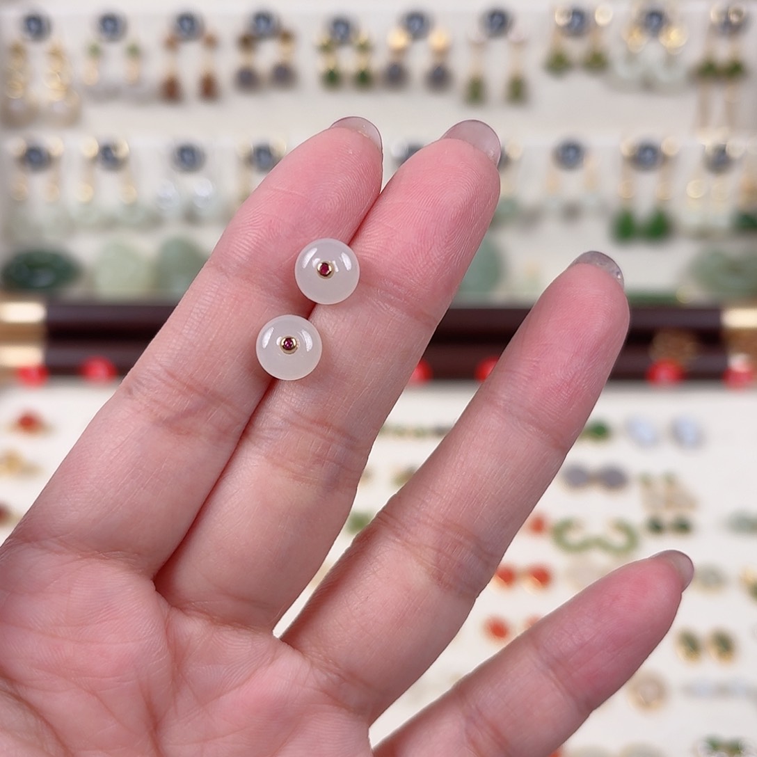 银S925镶嵌和田玉耳饰