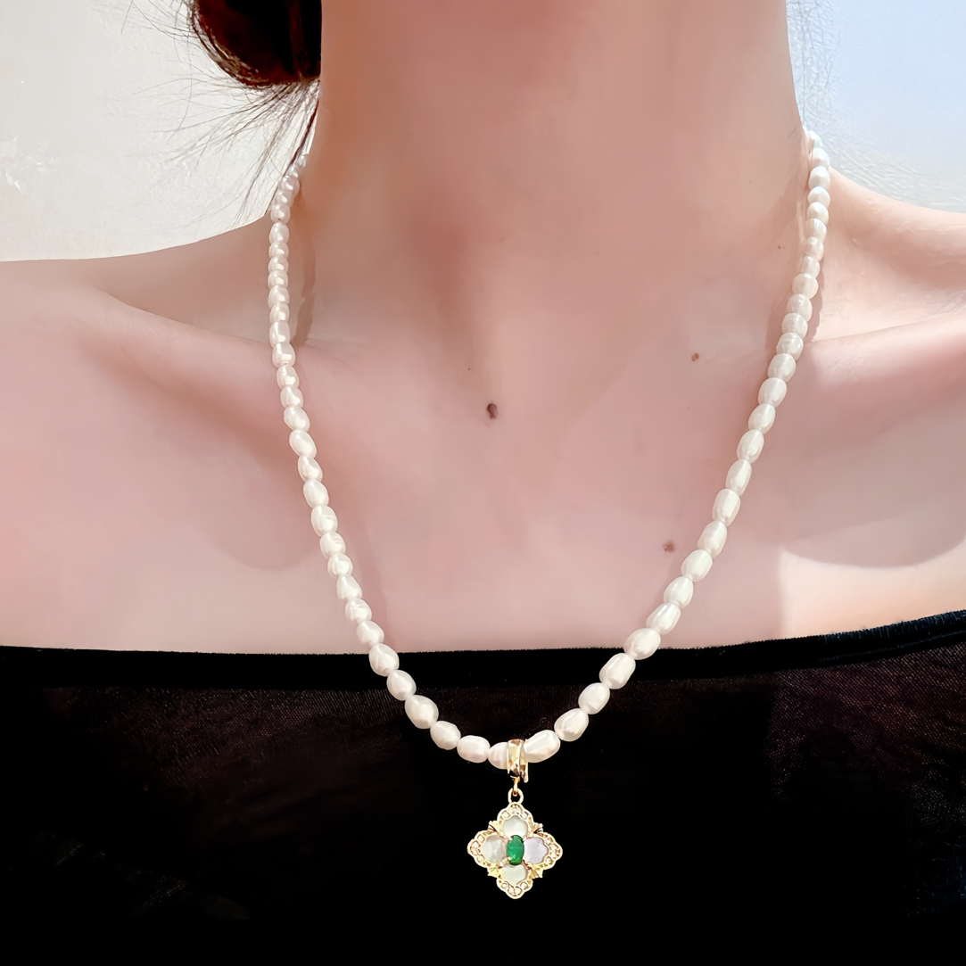 10纯天然淡水无核珍珠项链 支持刮粉【矜贵四叶草】