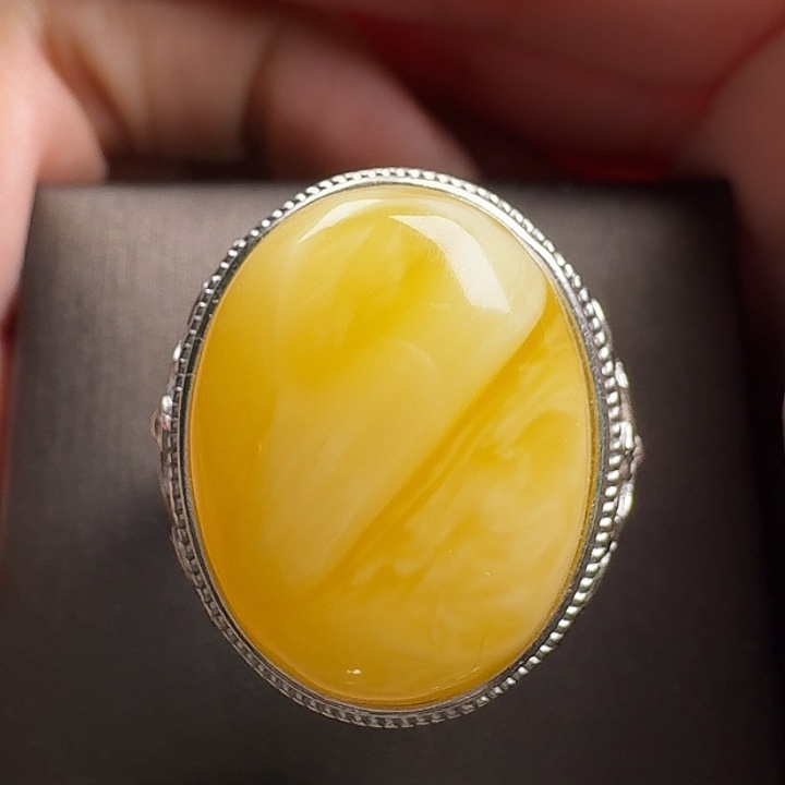 蜜蜡银S925镶嵌戒指戒指