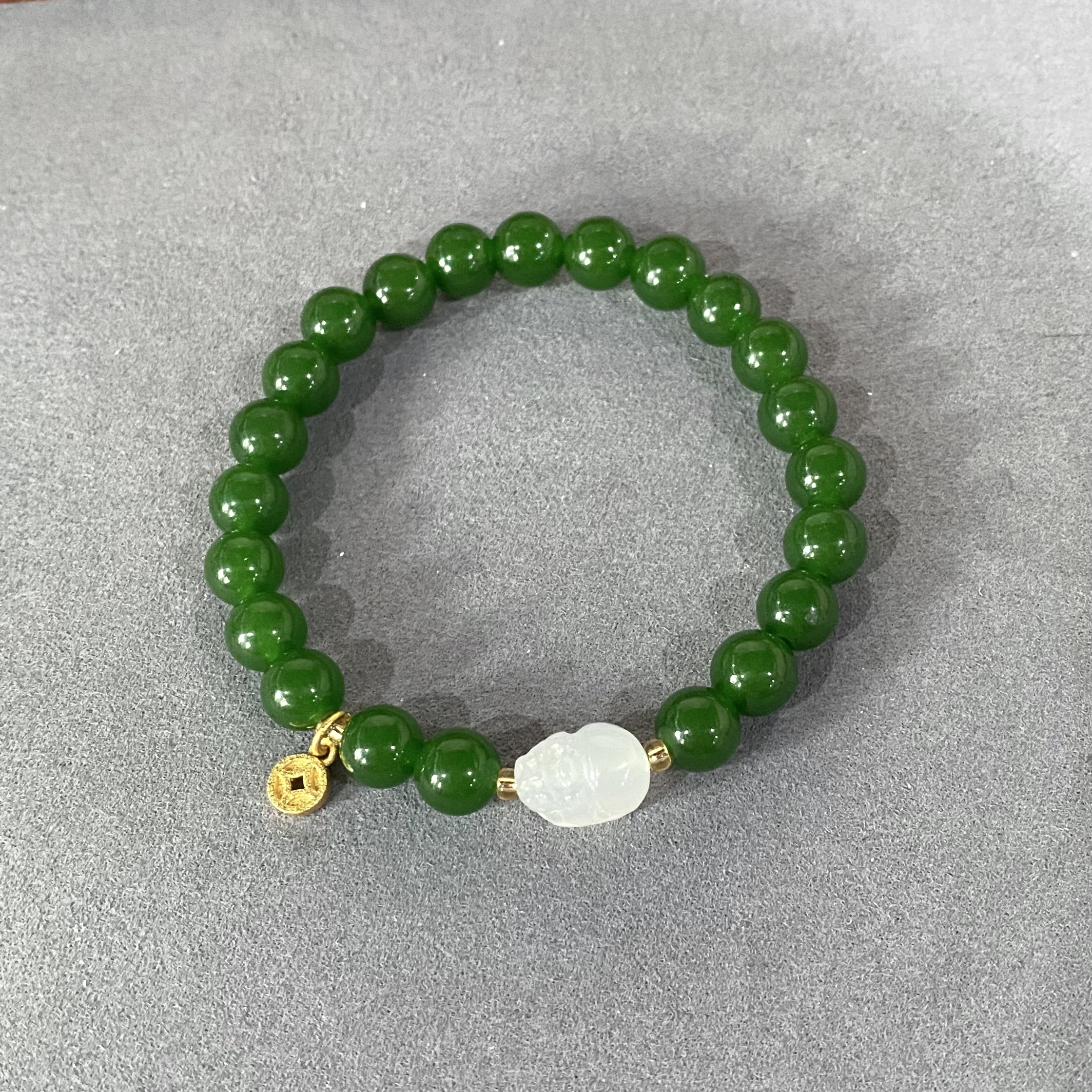 和田玉碧玉配玉髓貔貅手串（多样性发一件）B-155