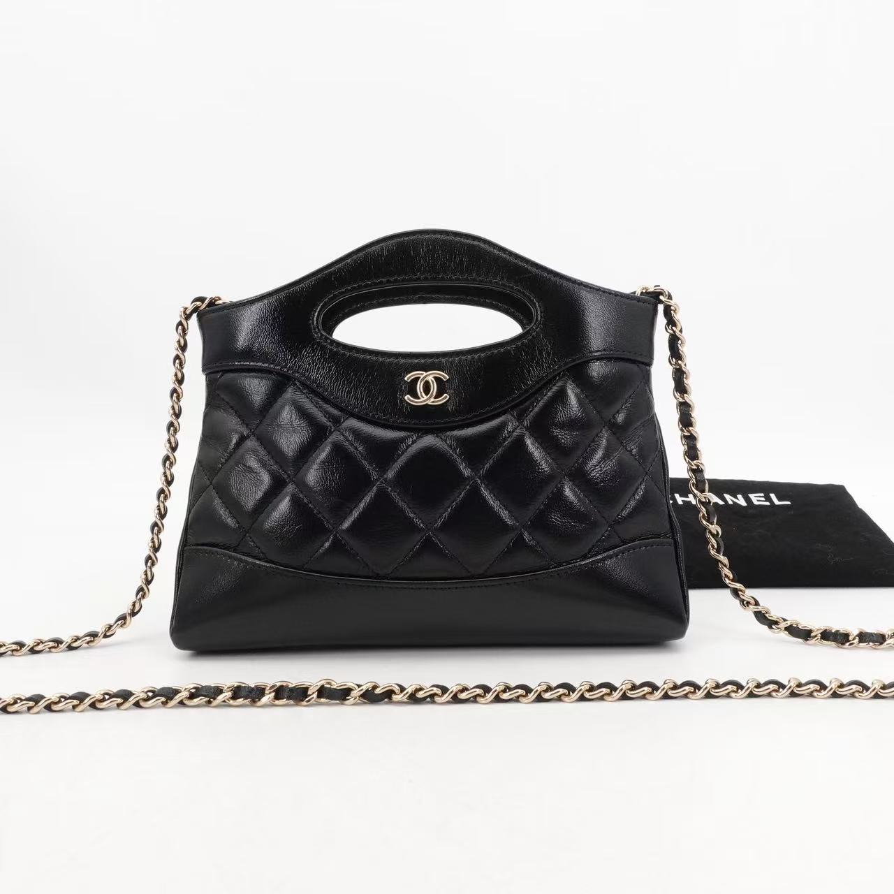 99新 Chanel/香奈儿 24b 31bag nano黑色金扣芯片款/21195981