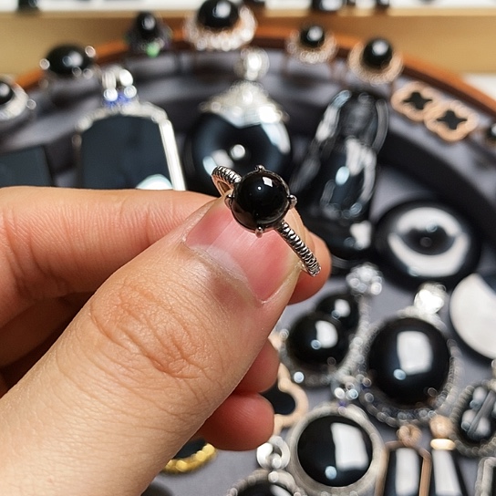 翡翠银S925镶嵌戒指缅甸天然a货墨翠