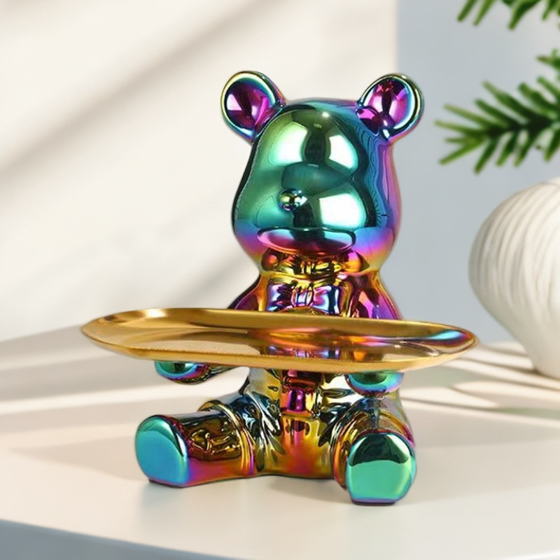 批发网红创意钥匙收纳摆件托盘熊存钱罐客厅玄关家居边柜软装饰品